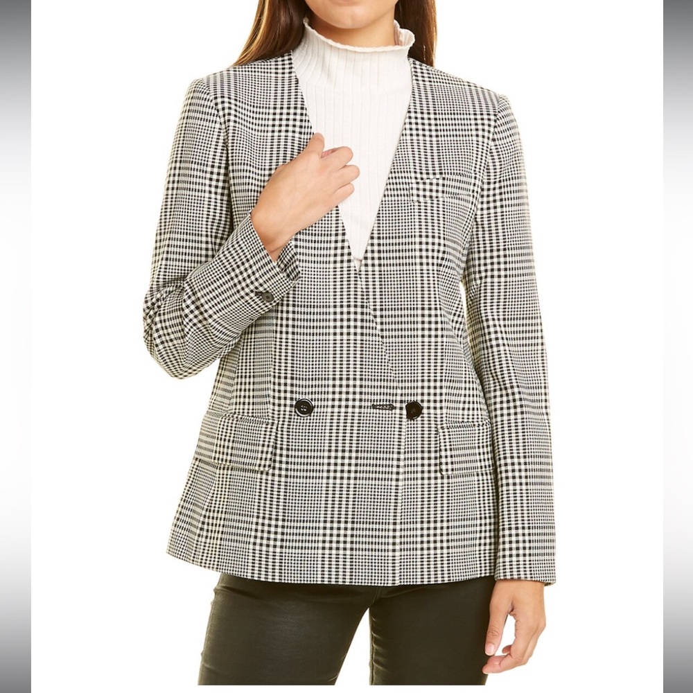 Club Monaco Black and White Plaid Double Breasted Structured Blazer- 12